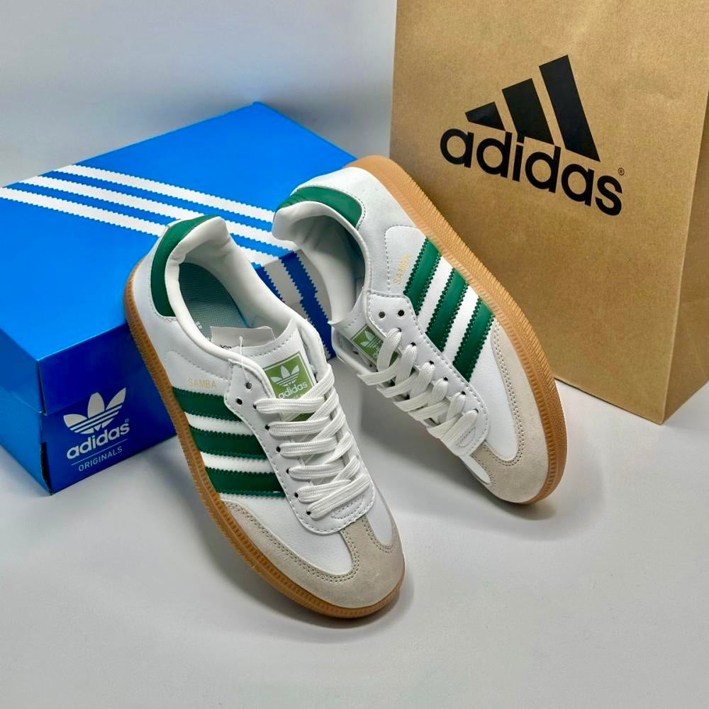 Adidas Samba OG sneaker 
Cloud White - Collegiate Green - GumMaterials