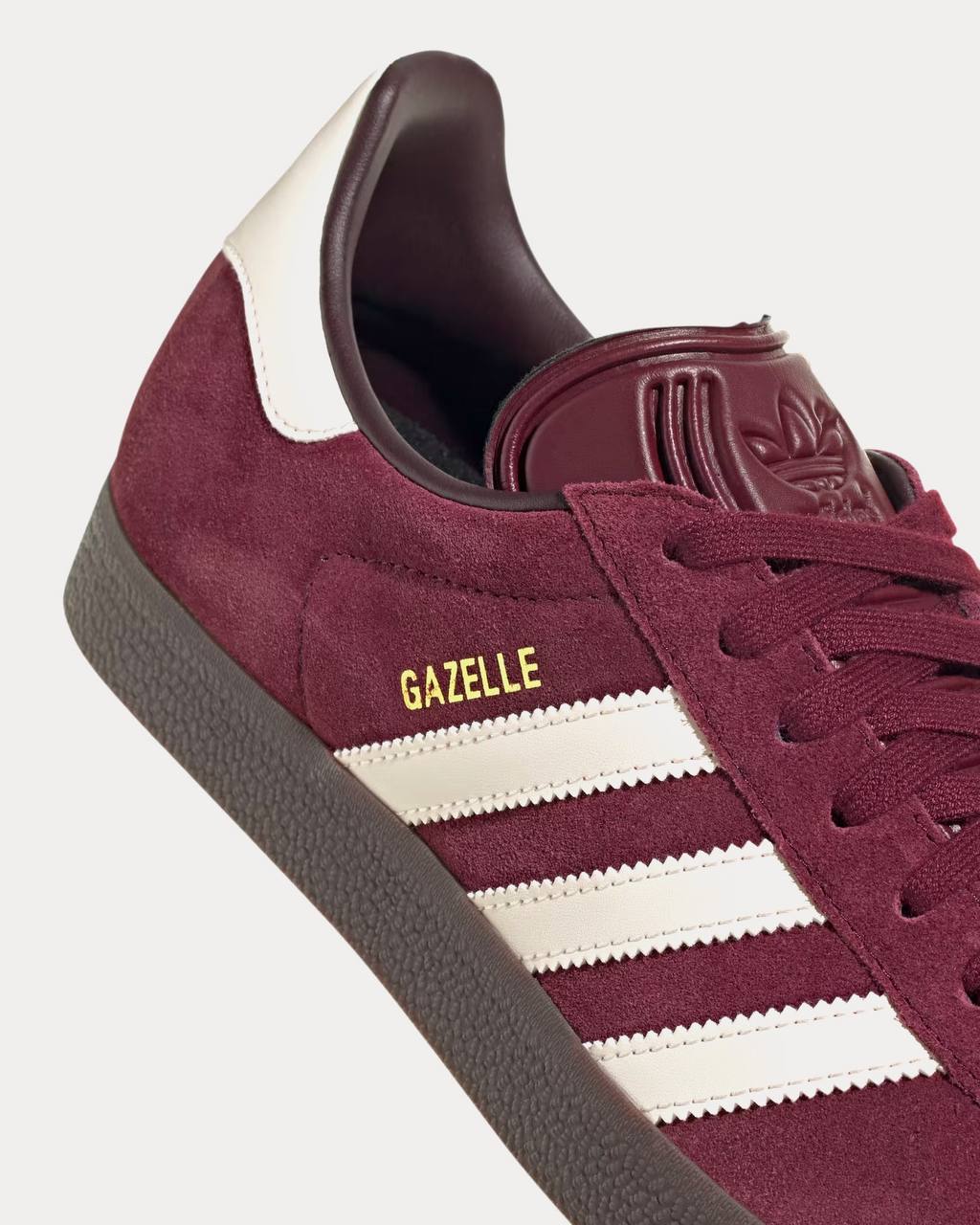 Adidas Gazelle "maroon suede with chalk white stripes"