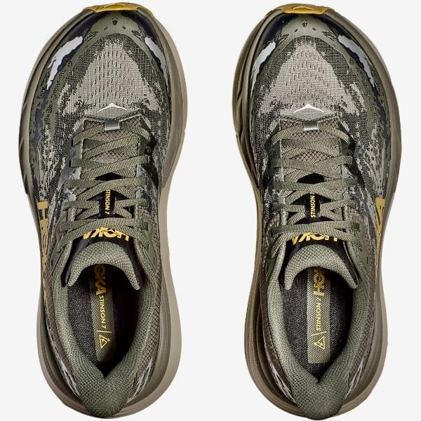Hoka Stinson 7 colorway is identified as Olive Haze-Forest Cover.